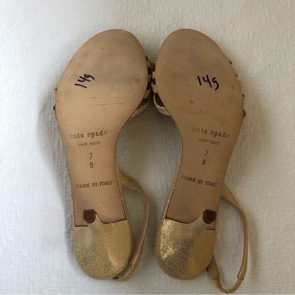 NEW Kate Spade Maribeth Gold Metallic Bow Slingback Pumps Sz 7 - Picture 9 of 14